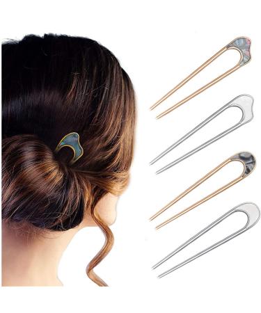 4pcs U-Shape Hairpins Alloy Shell Retro Hair Chopsticks U-shaped Hair Sticks Hair Forks for Women Girls