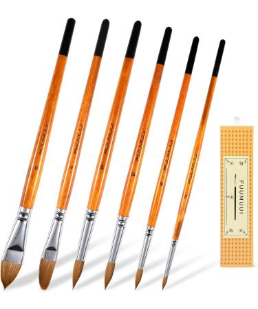 Sable Watercolor Brushes - Professional Kolinsky 6pcs Set for Artists - Pointed Rounds, Cat Tongue, Oval Wash, Dagger - Watercolor, Acrylics, Inks, Gouache Painting - Yellow - Buy Online on GoSupps.com