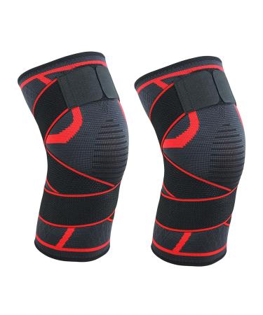Knee Brace with Strap - Compression Knee Sleeves for Meniscus Tear & Arthritis - Supportive Knee Pads for Men & Women - X-Large Red - Buy Online on GoSupps.com
