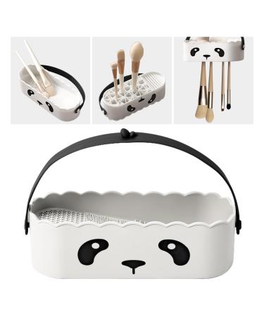Silicone Makeup Brush Cleaner Tool with Drying Holder Pad Makeup Sponge Brushes Organizer Cleaning Storage Box (Panda/White)
