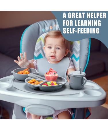 Mimorou 16 Pack Baby Feeding Set - Silicone Suction Plates, Bibs, Placemat, Spoons, Forks & Cups for Baby Led Weaning and Toddler Eating - Buy Online on GoSupps.com