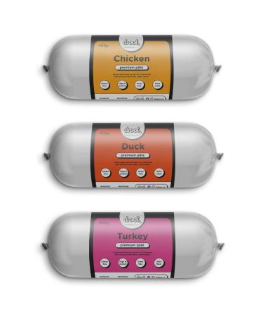 Drool Pet Products Dog Food Pate | Triple pack 3 x 400g Premium Pate | Dog Pate Tube 1 x Chicken Pate 1 x Duck Pate 1 x Turkey Pate Chicken Duck Turkey 400 g (Pack of 3)