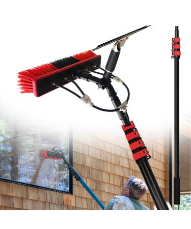 Water Fed Pole Kit Water Fed Cleaning System With Aluminum Alloy Retractable Rod&Water Fed Brush&Squeegee&Hose Tap Connector&12+8m Water Pipe Combination Window Cleaning Equipment 5.4M
