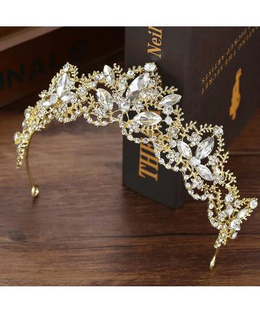 Exacoo Gold Tiara - Rhinestone Queen Tiara for Women | Princess Crown Headband for Wedding, Prom, Bridal Party | Clear+Gold (Loop Type) - Buy Online on GoSupps.com