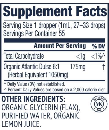 Vimergy Organic Atlantic Dulse Extract 55ml - Liquid Seaweed Supplement for Healthy Eyesight and Thyroid - Alcohol-Free, Gluten-Free, Vegan & Paleo Friendly - Buy Online on GoSupps.com