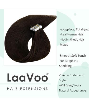 Laavoo Real Hair Extensions | Tape-In Dark Brown Remy Hair 55cm | 20pcs 50g #2 - Buy Online on GoSupps.com