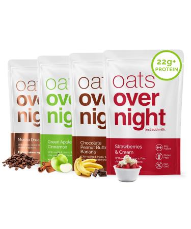 Oats Overnight - Variety Pack (8 Meals) High Protein, Low Sugar Breakfast Shake - Gluten Free, High Fiber, Non GMO Oatmeal (2.7oz per meal) 2.7 Ounce (Pack of 8)