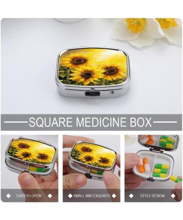 Yellow Sunflowers Pill Box | 2 Compartment Decorative Metal Pill Organizer | Portable Medicine Case for Pocket & Purse - Buy Online on GoSupps.com