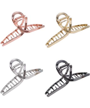TANG SONG 4PCS Oversize Large Bow Tie Shaped Metal Hair Claw Clips Hair Catch Barrette Jaw Clamp for Women Half Bun Hairpins for Thick Hair(Silver+Gold+Rose Gold+Black)