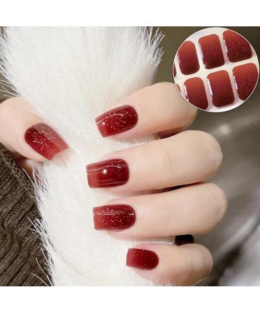 20 Stickers Semi Cured Gel Nail Polish Strips Gel Nail Stickers Nail Wraps Soft Self-Adhesive Gel Nail Stickers Red Glitter Firework Gel Nail Strips - UV/LED Lamp Required Burgundy Firework - Buy Online on GoSupps.com