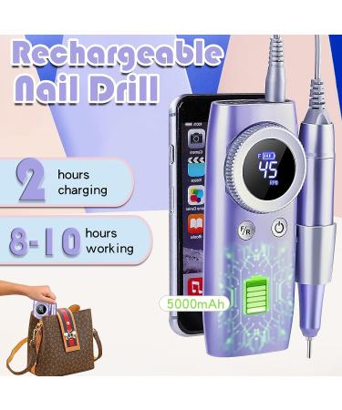 45000 RPM Rechargeable Electric Nail Drill for Acrylic Nails - Portable Cordless Efile with Bits Kit in Purple - Perfect for Manicure Salon or Home Use - Buy Online on GoSupps.com