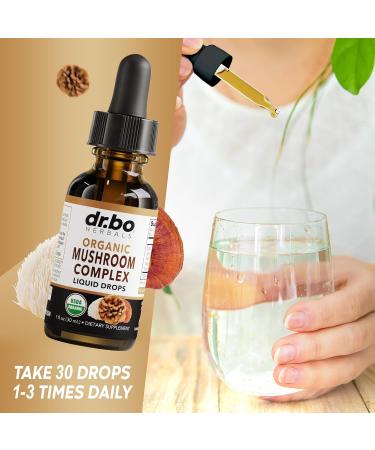 Organic Lions Mane Mushroom Complex - Mushroom Supplement Liquid Drops Tincture for Focus Fog Brain Health Supplements - Vegan Herbal Organic Lion's Mane Mushrooms Reishi Turkey Tail Extract 1oz - Buy Online on GoSupps.com