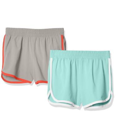 Amazon Essentials Girls and Toddlers' Active Running Short, Pack of 2 Small Aqua Blue/Grey