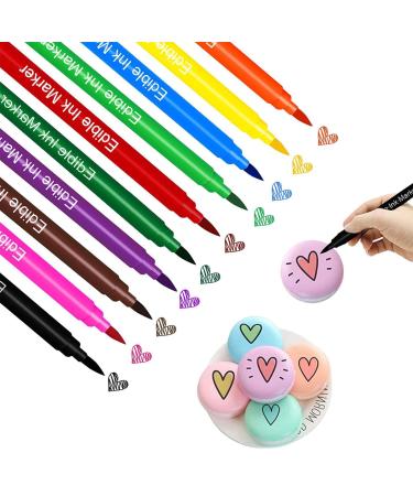 10 Colors Food Coloring Markers Edible Pens Edible Markers for Cookie Decorating Double Sided Available Fine and Thick Tip Food Grade Pens Edible Markers for Fondant Cakes Desserts
