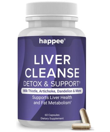 Happee Liver Cleanse Detox & Repair Supplement with Milk Thistle Extract - Flush Toxins & Renew Health - Vegan Made in USA 60 Capsules