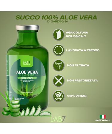  Lab7 LAB7 Pure Aloe Vera Juice from Sardinia - 500ml - Glass Bottle - Unfiltered Unpasteurized 1 item - Buy Online on GoSupps.com