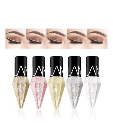 LAMUSELAND Glitter Liquid Eyeliner Set - 5 Colors Metallic Shimmer Pigment Eye Liner Pen - Waterproof Long Lasting Eyeshadow Makeup - Diamond Shape - 5pcs - Buy Online on GoSupps.com