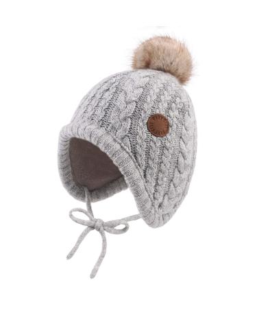 XIAOHAWANG Winter Baby Boys Hat Velvet Lining Toddler Kids Beanie Earflap Warm Baby Hats for Girls with Pompom 0-6 Months Gray