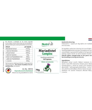 Nutrifair BV Milk thistle complex with milk thistle artichoke & dandelion 250 mg silymarin per day 100 capsules high dosage 100 vegan German production & laboratory testing NutriFair - Buy Online on GoSupps.com