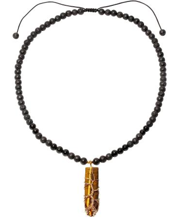 Spiritual Lava Stone/Obsidian Beaded Necklace Wire Wrapped Tiger's Eye Point Tree of Life Pendant Necklaces for Women Reiki Relaxation Gifts