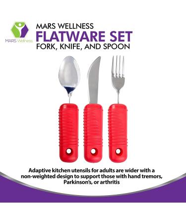 Bendable Red Flatware Set with Easy Grip Handles - 3 Piece Large Fork, Knife, and Spoon - Buy Online on GoSupps.com
