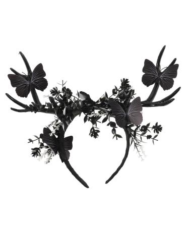 FOMIYES Antler Headband Elf Headband Black Antler Crown Elk Headband Antlers Horns Headband Antler Hair Hoop Cosplay Horns Headpiece Head Bandana Head Bands Halloween Party Headband Cloth 33.00X29.00X14.00CM Black
