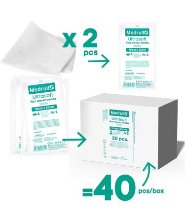 Medrull Sterile Ultrasoft Non-Woven Compresses - 4 Layer 10x20 cm Pack of 40 (20 Bags) | Best for Wound Care - International Shipping Available - Buy Online on GoSupps.com