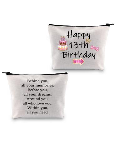 Pxty Happy 13th Birthday Gifts Sweet 13 Girls 13th Birthday Inspirational Gifts Make-up Bag Cosmetic Pouch 13 Years Old Gifts Turning Thirteen Gifts Beige Kulturbaschen