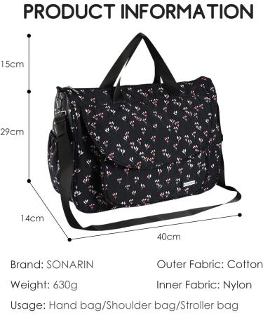 SONARIN Multi-Function Baby Changing Bag with Mat, Stroller Straps, & Bottle Bag - Large Waterproof Satchel Messenger Bag for Travel (Black) - Buy Online on GoSupps.com