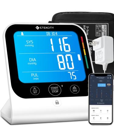 Bluetooth Blood Pressure Monitor, Smart Machine by Etekcity, FSA HSA Approved Products, Adjustable Cuff Large Arm Friendly for Home Use, Unlimited Memories in APP, Dual Power Sources