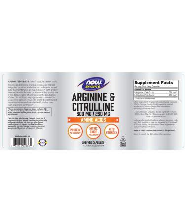 Now Foods Sports Arginine & Citrulline - 240 Veg Capsules for Enhanced Performance - Buy Online on GoSupps.com