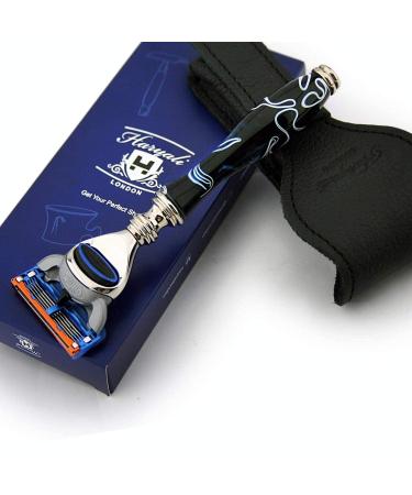 Premium combination: 5 edge luxury razor - compatible top class handle - & leather razor plane case - shave duo from Haryali London - Perfect gift set