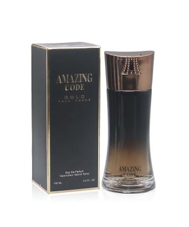Amazing Code Eau De Parfum Top Notes Of Lemon Bergamot Star Anise Olive Blossom & Guaiac Wood - Base Notes Of Leather Tonka Bean & Tobacco - Ideal For Daily Wear -3.4 Oz Bottle Amazing Code Gold 3.4 Fl Oz (Pack of 2)