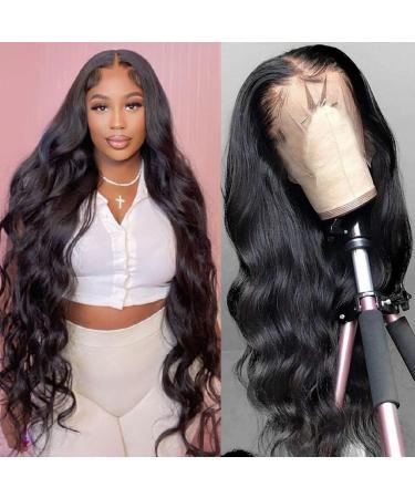 13x4 Lace Front Wigs Human Hair Lace Front Wigs Pre Plucked with Baby Hair Glueless Human Hair Wigs for Black Women 150% Density HD Transparent Lace Frontal Wigs Natural Black 24 Inch 13×4 Body Wave Wig 24 Inch New
