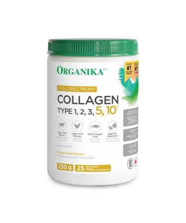 Organika Full Spectrum Collagen - Type 1 2 3 5 10 - Complete Collagen Naturally Containing Hyaluronic Acid and Elastin for Increased Hair Skin Nail Joints and Muscle Benefits - 250g 25 Servings