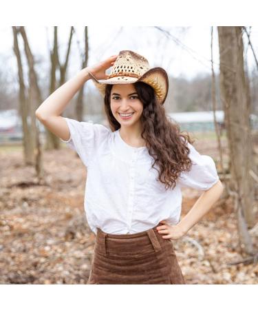 TOVOSO Shape-It Brim Western Cowboy Hat in Brown with Beads - Unisex Straw Cowboy Hat - Buy Online on GoSupps.com