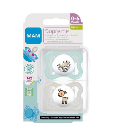 MAM Skin Soft Silicone Pacifier 0-6 Months | Set of 2 with Sterilized Transport Box & NIP Strap | International Shipping Available - Buy Online on GoSupps.com