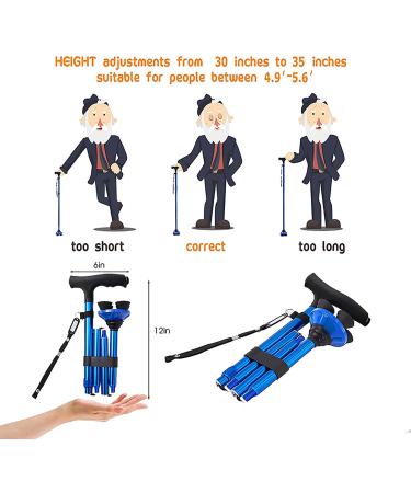 Folding Walking Cane with LED Light - Blue - Adjustable Stick for Men/Women - Includes Carrying Bag - Ideal for 4'9''-5'6'' Height - Buy Online on GoSupps.com