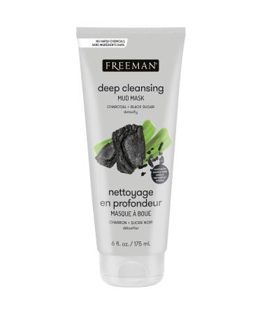 FREEMAN Detoxifying Charcoal & Black Sugar Mud Mask  Hydrating and Oil Absorbing Facial Mask  6 fl oz tube/175 mL