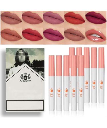 EONFAVE Lana - Pack of 10 Matte Lipsticks - Highly Pigmented Velvet - Long-Lasting and Waterproof - Nude Rose Red - For Women and Girls