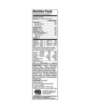 Kirkland Signature Organic Almond Unsweetened Beverage 31.9 Fl Oz Pack of 6 - Buy Online on GoSupps.com