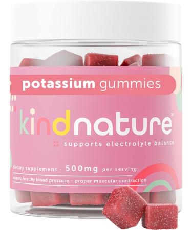 Kind Nature High Potassium Supplement 500mg - Chewable Potassium Gummies for Adults & Kids - Pure Potassium Bicarbonate Mineral Supplement - Vegan, Gluten Free, Non GMO - 60 Gummies (30 Day Supply)