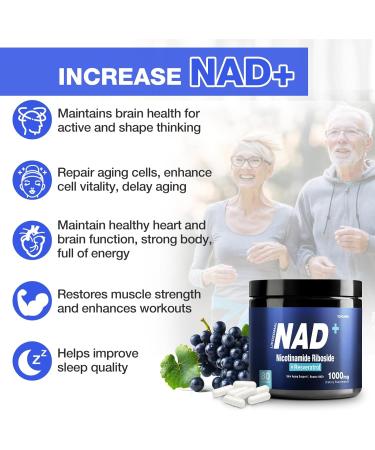 NAD+ Supplement-Liposomal Nicotinamide Riboside Resveratrol 1000mg Pure Organic Supplement for Healthy Aging Brain Cellular Energy 80 Capsules - Buy Online on GoSupps.com