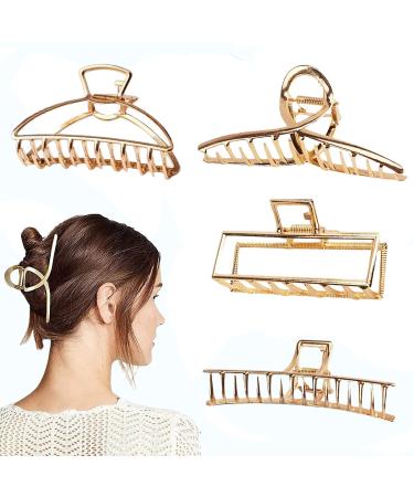 4.7 Inch Large Gold Metal Hair Clips for Women 4PCS Big Hair Claw Clips Non-Slip Strong Jaw Clips for Thick and Thin Hair Cute Butterfly Hair Clip Fashion Hair Accessories for Women & Girls
