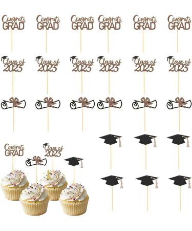 Fulenyi 2023 Cake Toppers Cupcake Toppers with Graduation Pack of 24 Glitter Class of 2023 Graduation Caps Cupcake Picks for Party Cake Decorations Gold - Buy Online on GoSupps.com