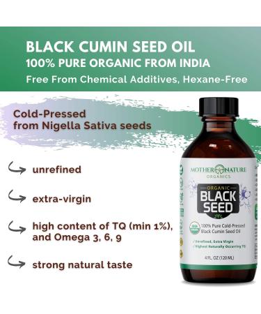 USDA Organic Certified Premium Black Cumin Seed Oil  Darkest Highest TQ Content 1.08 Percent  Nigella Sativa  Undiluted  Cold Pressed  No Solvents  Certified Vegan  Non-GMO (4 Ounce) - Buy Online on GoSupps.com