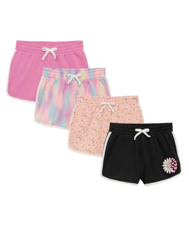 BTween Girls 4-Piece Active Performance Dolphin Shorts with Faux Drawstring, Sports Running Shorts for Kids Rtdye 12