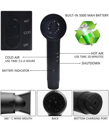 Cordless Hair Dryer w/Diffuser Portable Hot & Cold Air Wireless Hair Dryer Handheld Rechargeable Blow Dryer for Blowing Hair Painting Drying - Buy Online on GoSupps.com