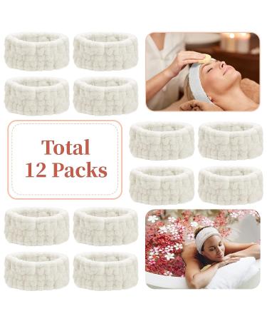 Soft Coral Fleece Spa Facial Headband - 12 Pcs White Makeup Hair Band for Skincare, Yoga, Sports & Shower | Elastic Head Wrap for Girls & Women - Buy Online on GoSupps.com