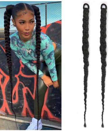 Ponytail Extensions Ring Long Boxing Braids Crochet Braid Hair Ponytail Extensions Synthetic Chignon Tail With Rubber Band Hair for Women(Color:Rose red) 28inches Rose red - Buy Online on GoSupps.com